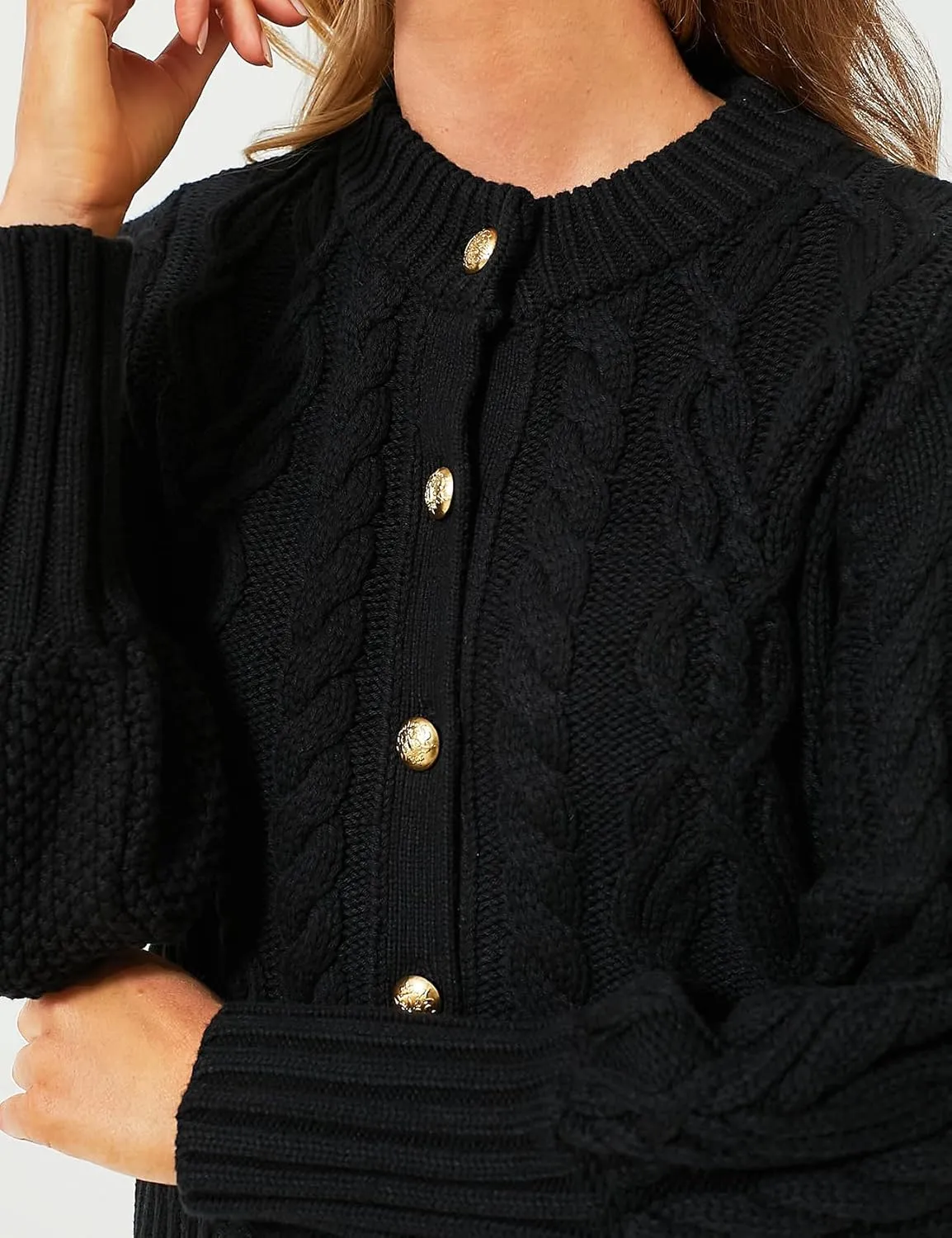 PEHMEA Womens Short Cardigan Sweaters, Soft Twist Knit Fall Winter Chunky Open Front Button Sweaters for Women