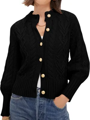 PEHMEA Womens Short Cardigan Sweaters, Soft Twist Knit Fall Winter Chunky Open Front Button Sweaters for Women