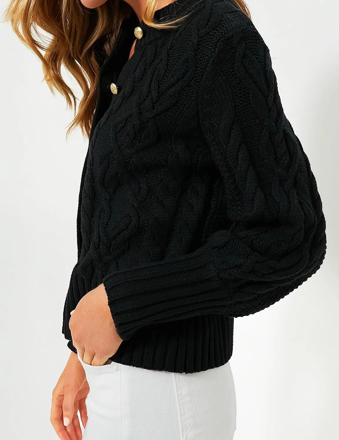 PEHMEA Womens Short Cardigan Sweaters, Soft Twist Knit Fall Winter Chunky Open Front Button Sweaters for Women