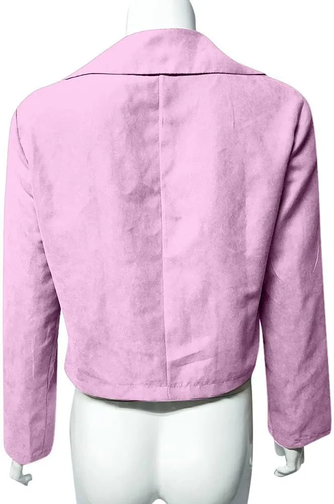 PETYCZEN Women's Faux Leather Jacket Lapel Long Sleeve Zip Up Motorcycle Jacket Lightweight Cropped Windbreaker Jacket Coats