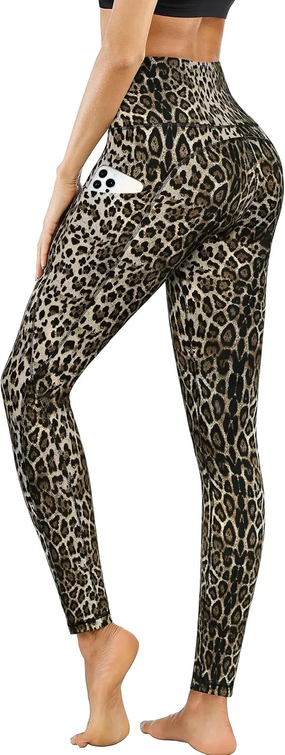 PHISOCKAT 2 Pack High Waist Yoga Pants with Pockets, Tummy Control Leggings, Workout 4 Way Stretch Yoga Leggings