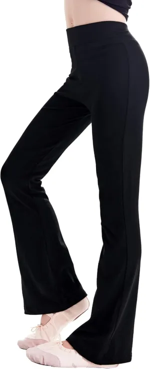 Phoeswan Girl's Leggings High Waisted Flare Leggings Pants, Cotton Black Bell Bottoms for Girls, Full Length Jazz Dance Pants