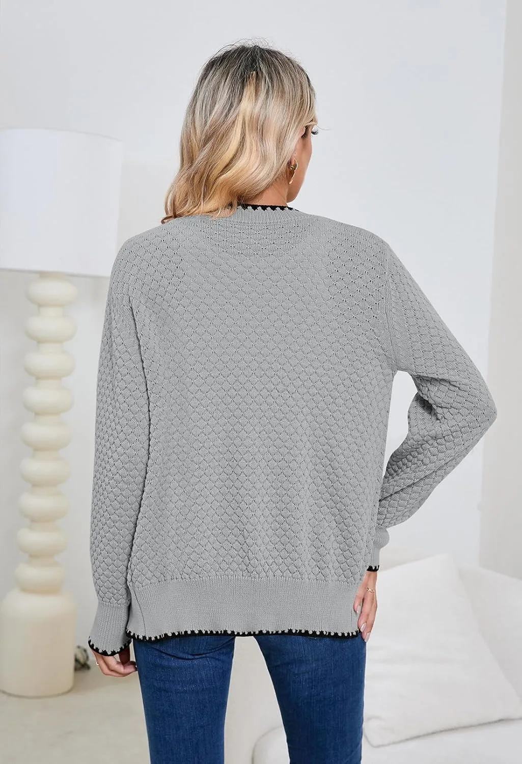 Pink Queen Women's Cropped Cardigan 2024 Long Sleeve V-Neck Button Down Knit Sweater Tops Open Front Lightweight