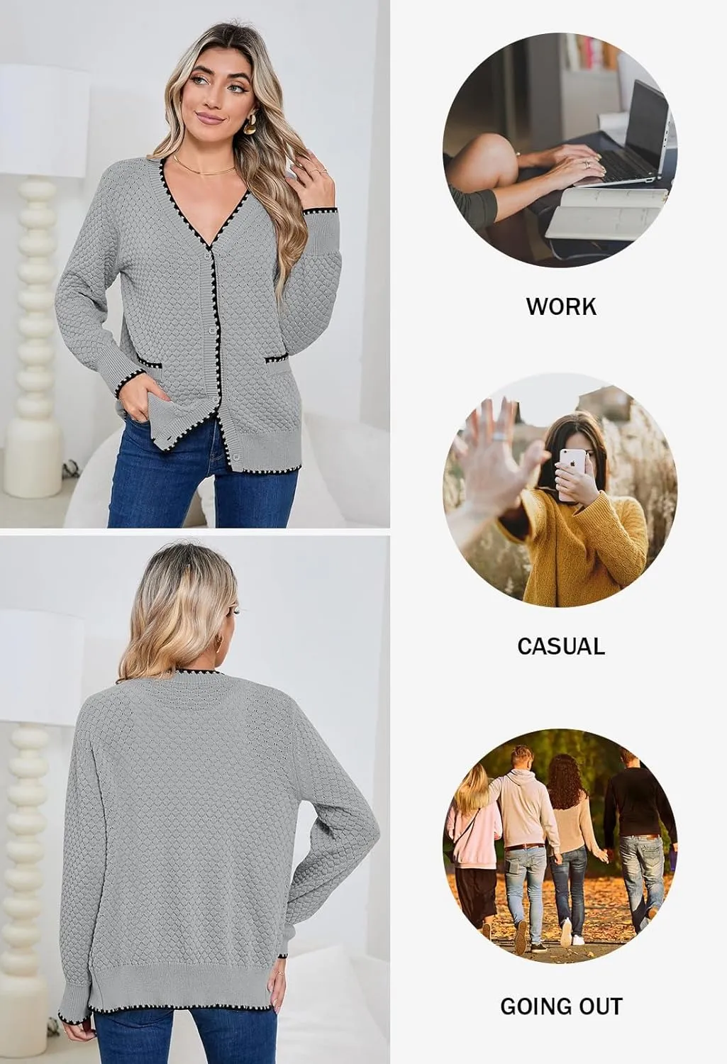 Pink Queen Women's Cropped Cardigan 2024 Long Sleeve V-Neck Button Down Knit Sweater Tops Open Front Lightweight