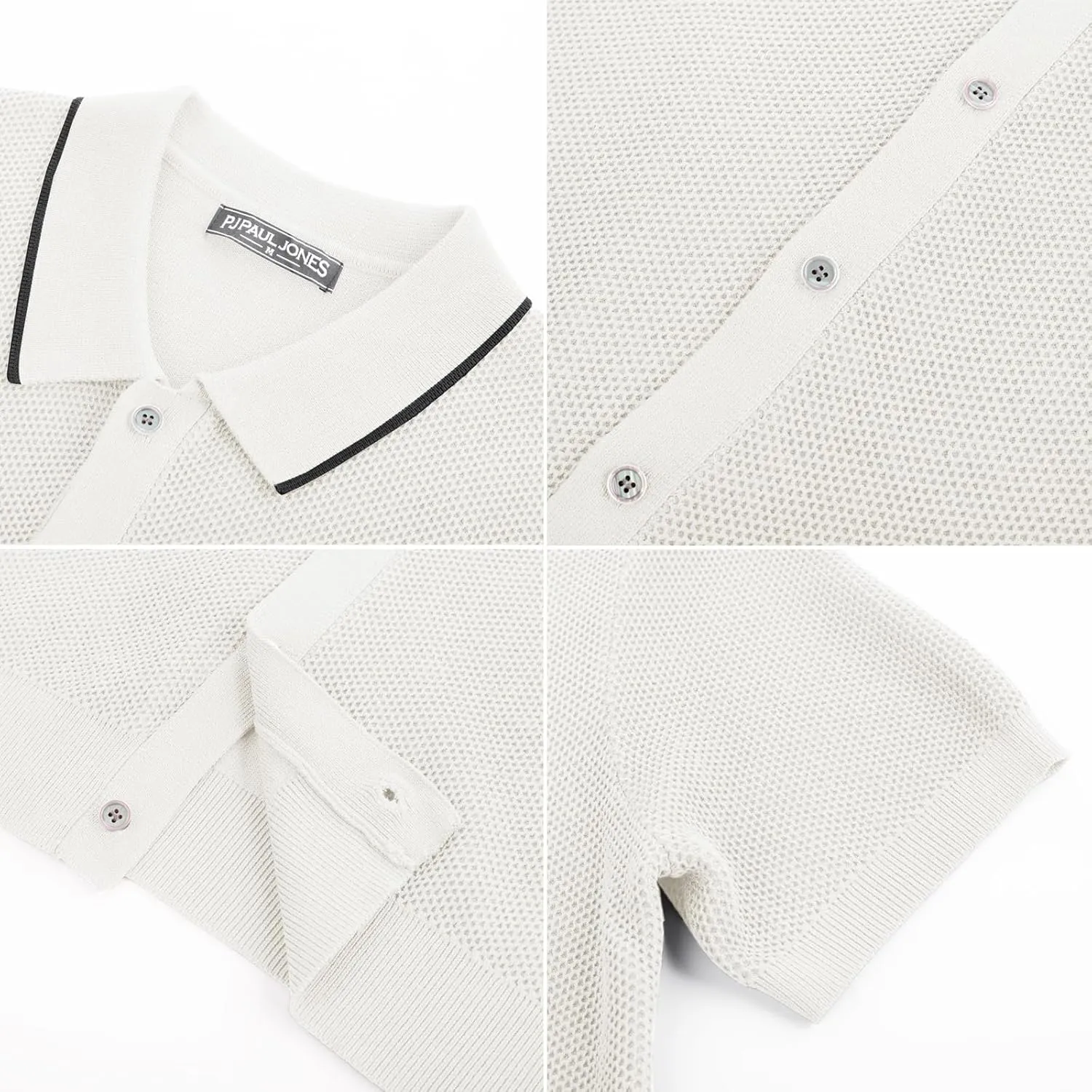 PJ PAUL JONES Men's Knit Button Down Shirts Short Sleeve Vintage Polo Shirt Casual Summer Beach Shirts