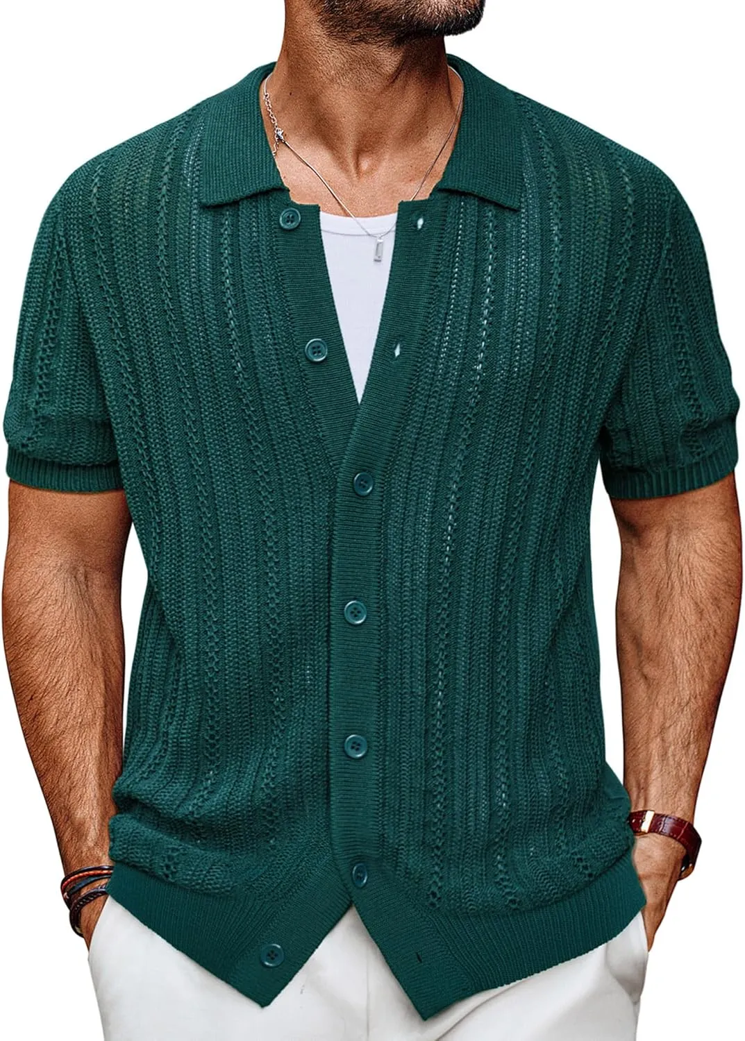 PJ PAUL JONES Mens Knit Shirts Casual Short Sleeve Button Down Polo Shirt Summer Beach Shirts