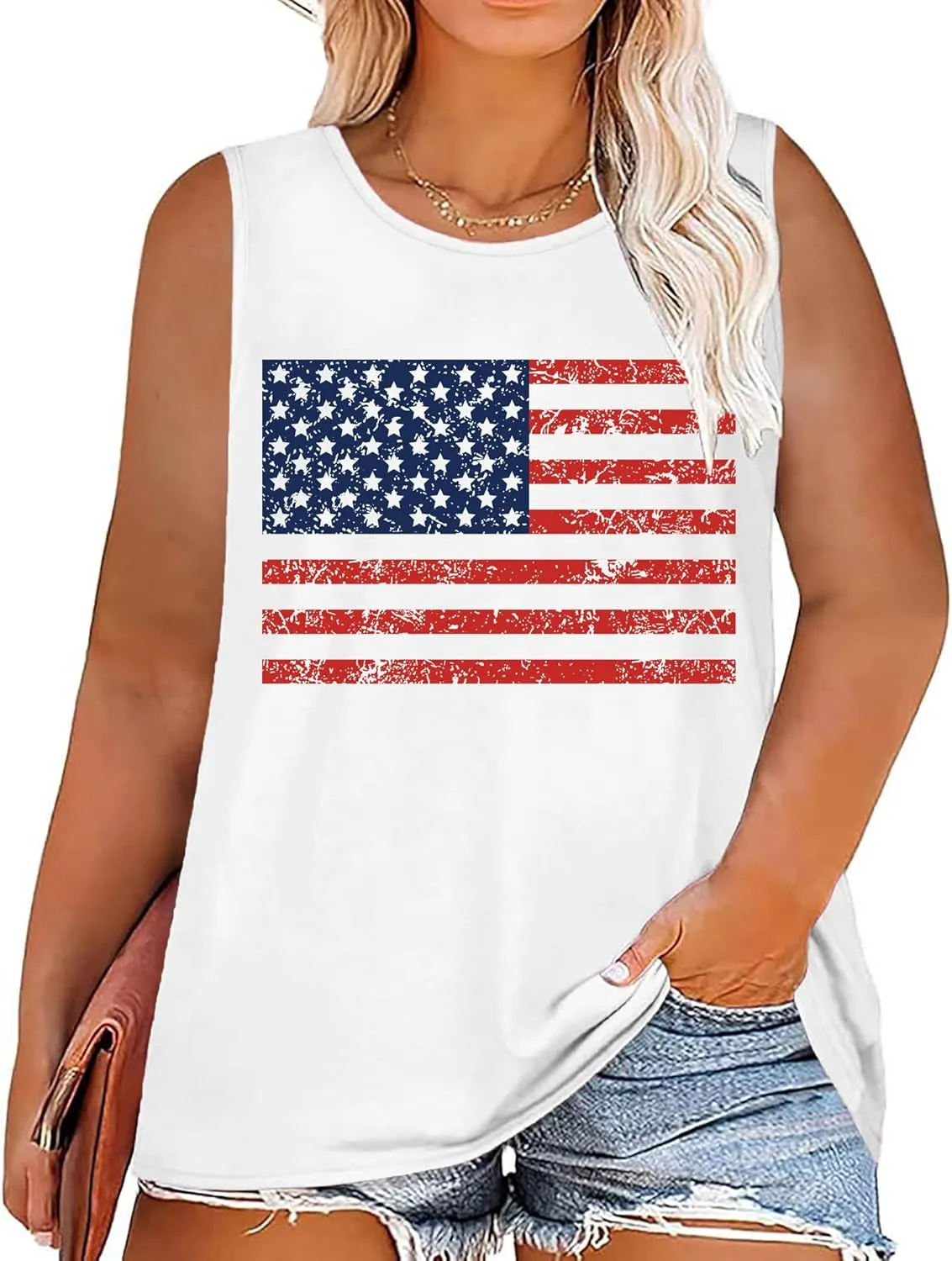 Plus Size American Flag Shirts Women 4th of July Tank Tops Patriotic USA Sleeveless Graphic Tees Casual Plus Size Tops