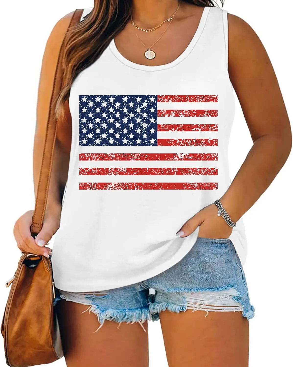 Plus Size American Flag Shirts Women 4th of July Tank Tops Patriotic USA Sleeveless Graphic Tees Casual Plus Size Tops