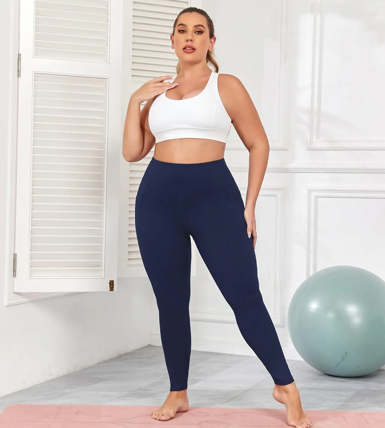 Plus Size Butt Lifting Leggings with Pockets for Women, L-5XL Yoga Pants Tummy Control, High Waist Workout Leggings