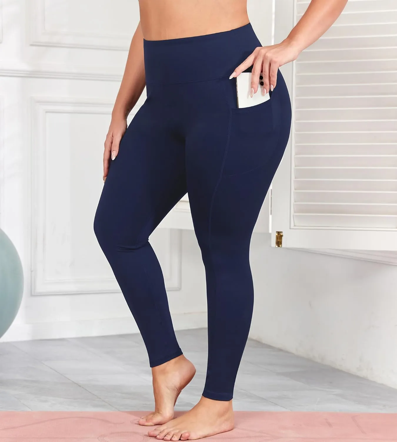 Plus Size Butt Lifting Leggings with Pockets for Women, L-5XL Yoga Pants Tummy Control, High Waist Workout Leggings