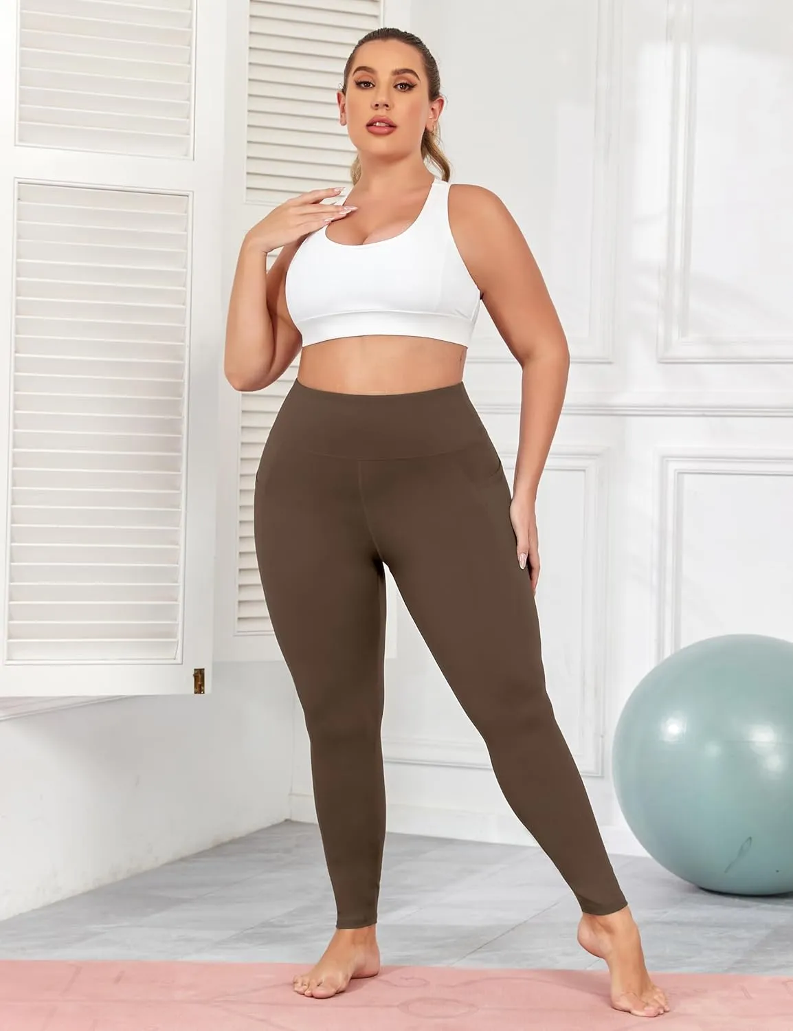 Plus Size Butt Lifting Leggings with Pockets for Women, L-5XL Yoga Pants Tummy Control, High Waist Workout Leggings