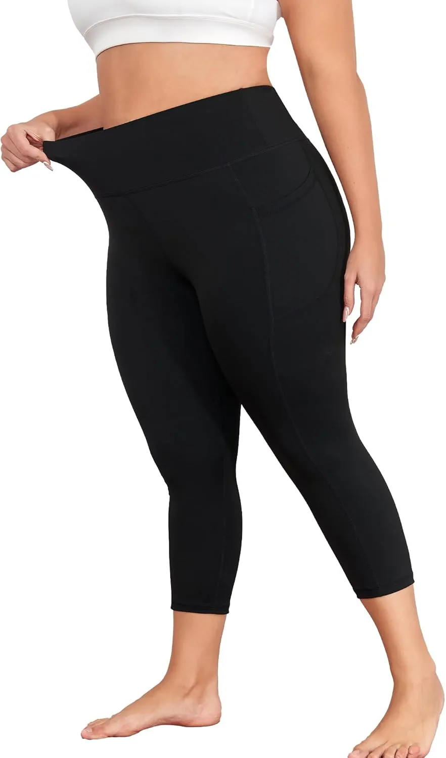 Plus Size Capri Leggings for Women with Pockets, Butt Lifting Yoga Pants Tummy Control, L-5XL Workout Leggings