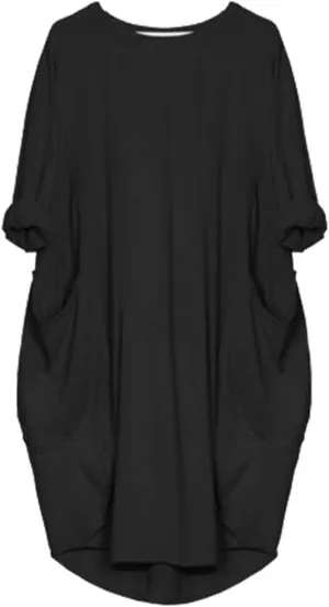 Plus Size Dresses for Women Oversized T Shirt Midi Dress Roll-Up Sleeve Crewneck Dress Baggy Dresses with Pockets