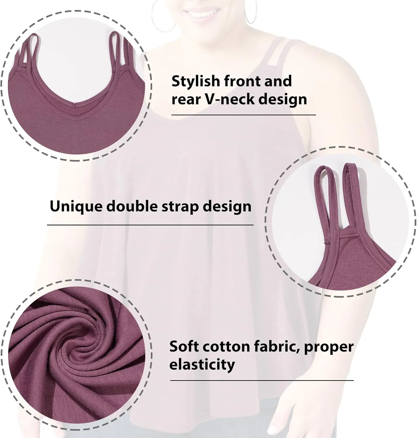 Plus Size Tank Tops for Women Flowy V Neck Spaghetti Strap Camisole Summer Sleeveless Casual top