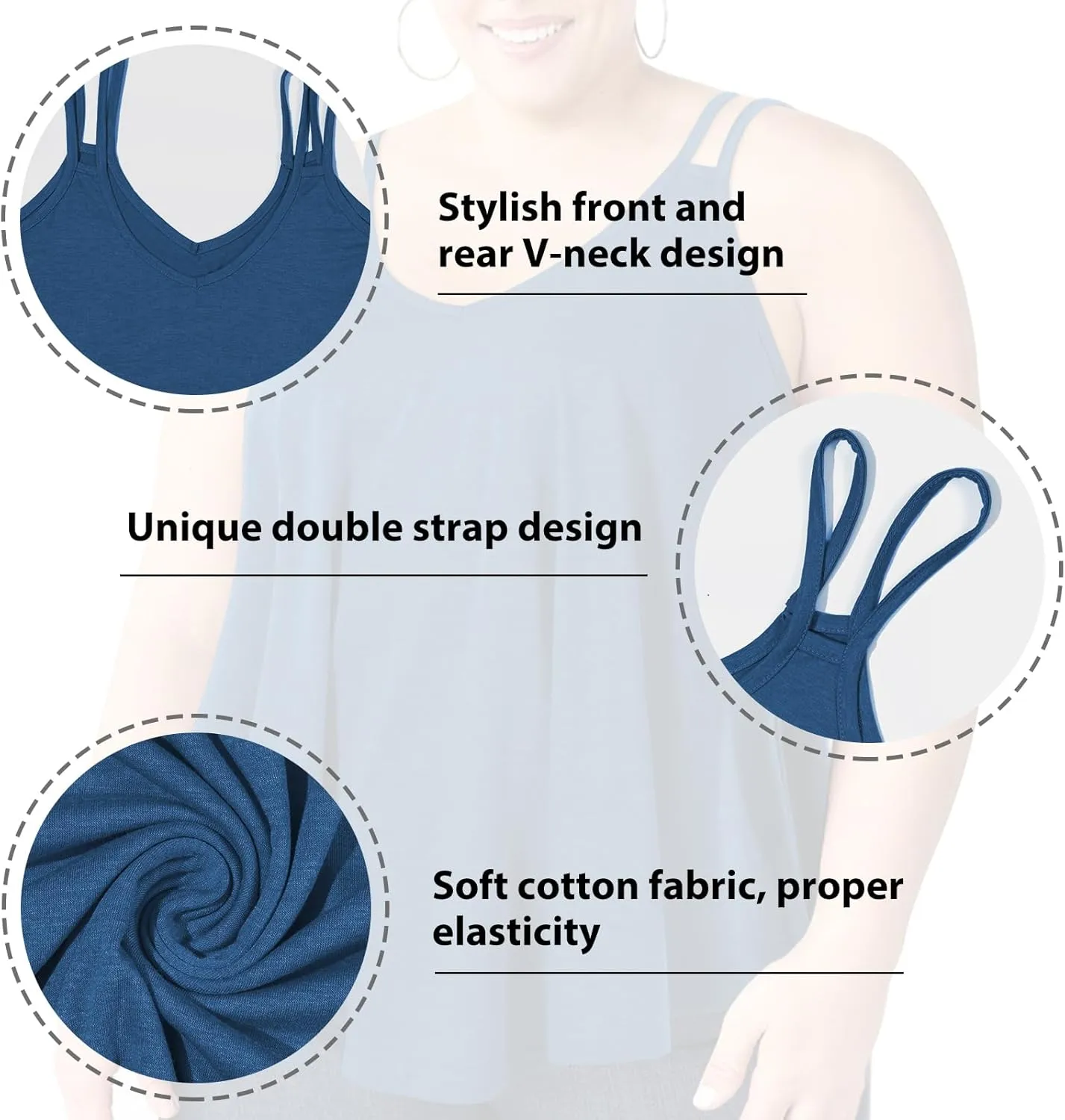 Plus Size Tank Tops for Women Flowy V Neck Spaghetti Strap Camisole Summer Sleeveless Casual top