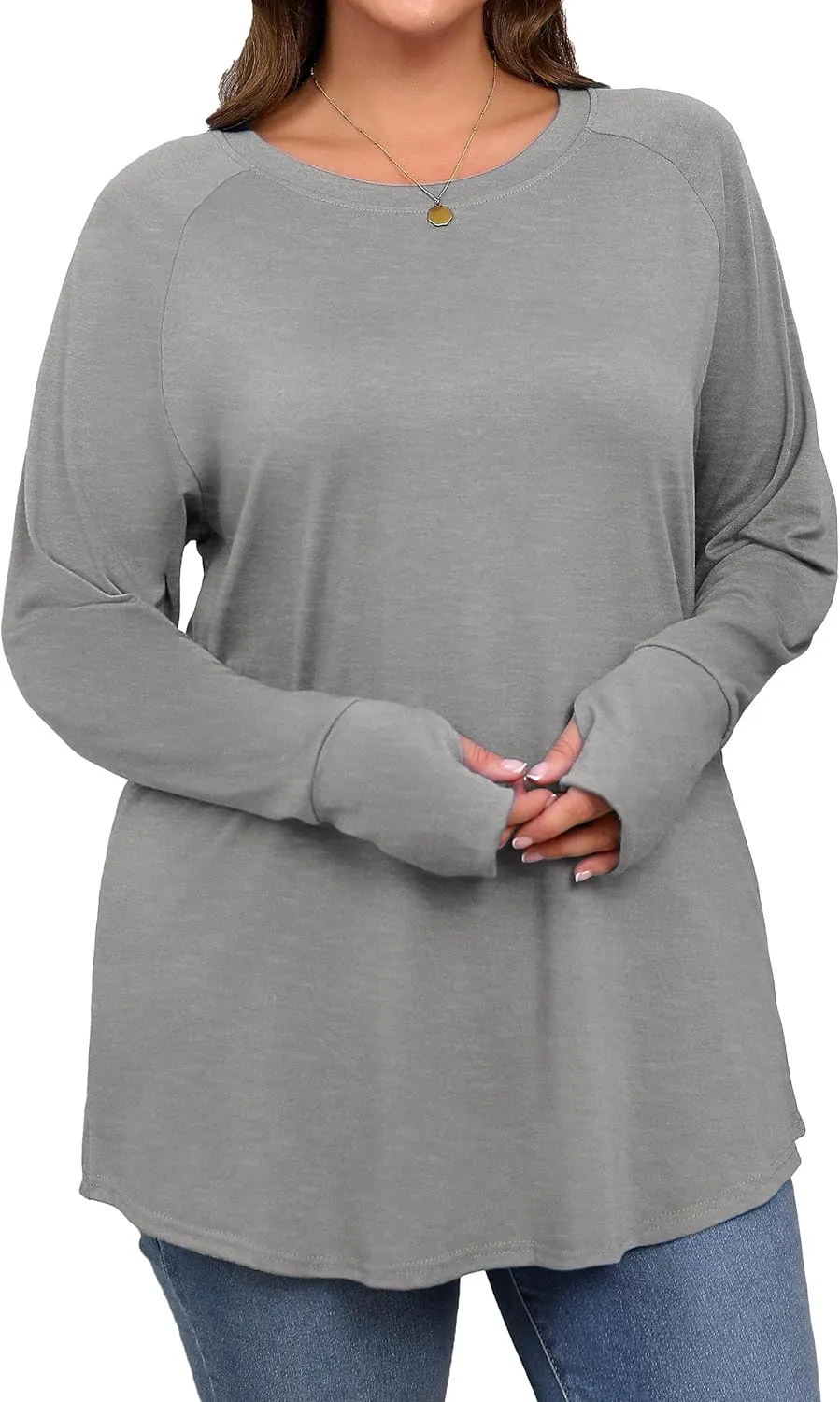 Plus Size Thumb Hole Long Sleeve Shirts Women Raglan Tshirts Casual Tunic Tops
