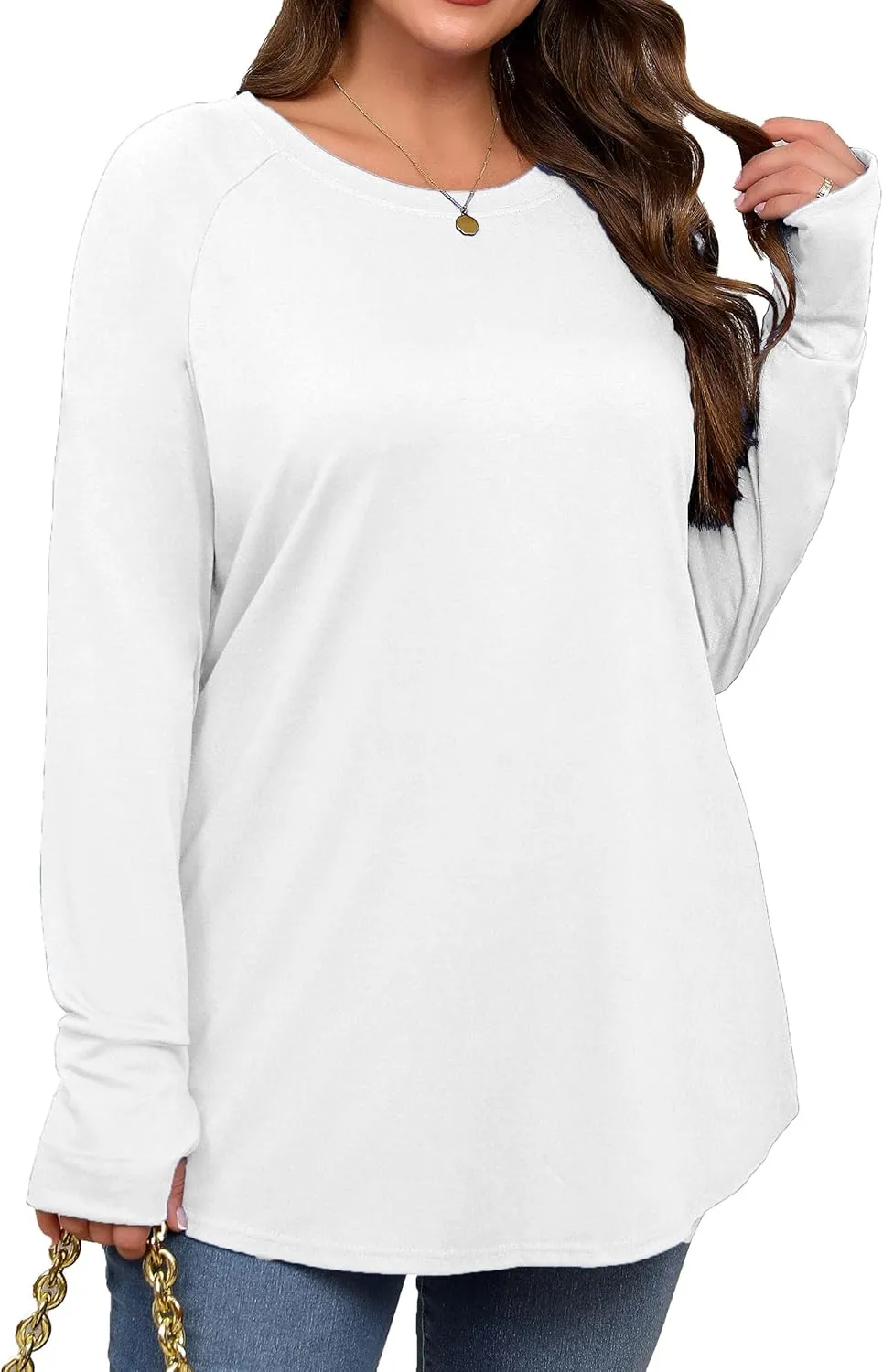 Plus Size Thumb Hole Long Sleeve Shirts Women Raglan Tshirts Casual Tunic Tops
