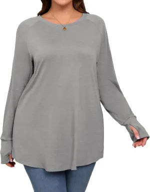 Plus Size Thumb Hole Long Sleeve Shirts Women Raglan Tshirts Casual Tunic Tops