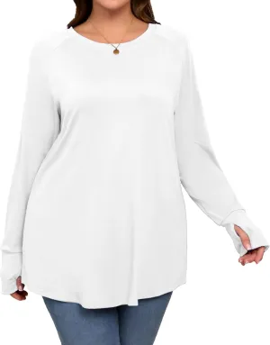 Plus Size Thumb Hole Long Sleeve Shirts Women Raglan Tshirts Casual Tunic Tops