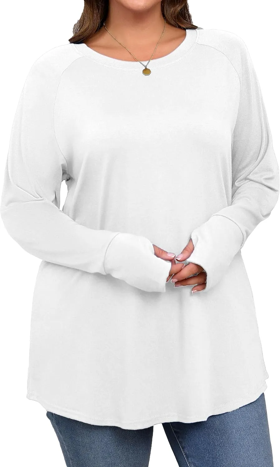 Plus Size Thumb Hole Long Sleeve Shirts Women Raglan Tshirts Casual Tunic Tops