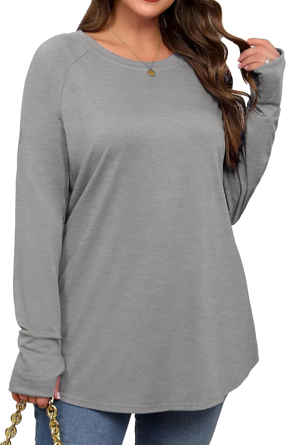 Plus Size Thumb Hole Long Sleeve Shirts Women Raglan Tshirts Casual Tunic Tops