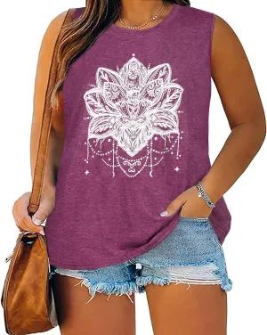 Plus Size Tops for Women Sleeveless Summer Tank Top Loose Fit Casual Tunics Shirts