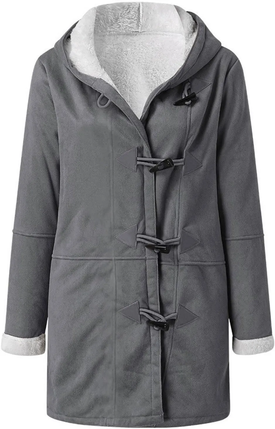 Plus Size Winter Coats For Women 2024 Warm Sherpa Fleece Lined Jackets Horn Button Hooded Suede Pea Coat Outerwear
