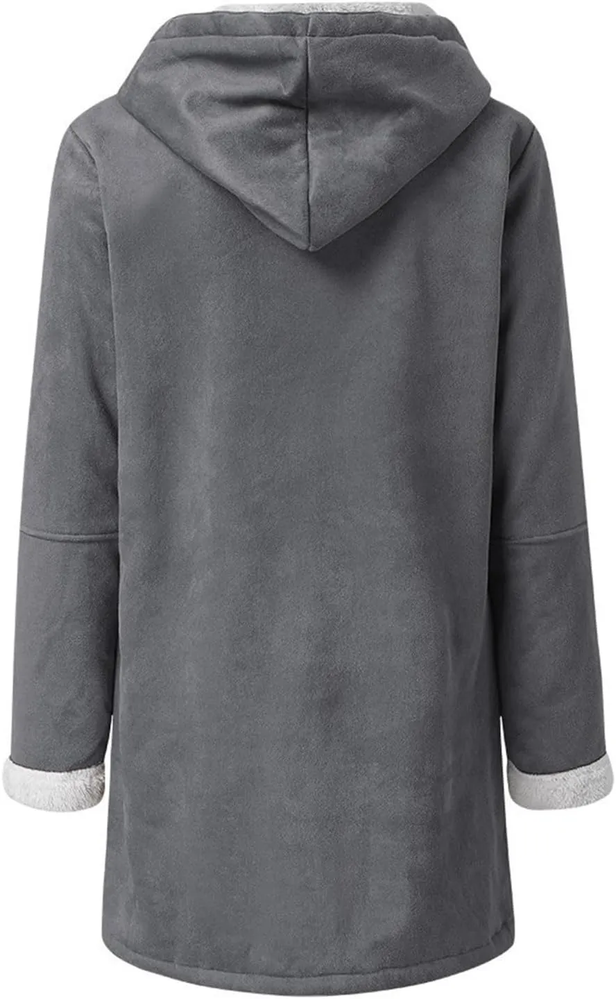 Plus Size Winter Coats For Women 2024 Warm Sherpa Fleece Lined Jackets Horn Button Hooded Suede Pea Coat Outerwear
