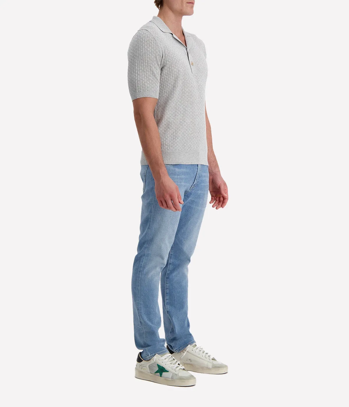 Polo Sweater in Light Grey Melange