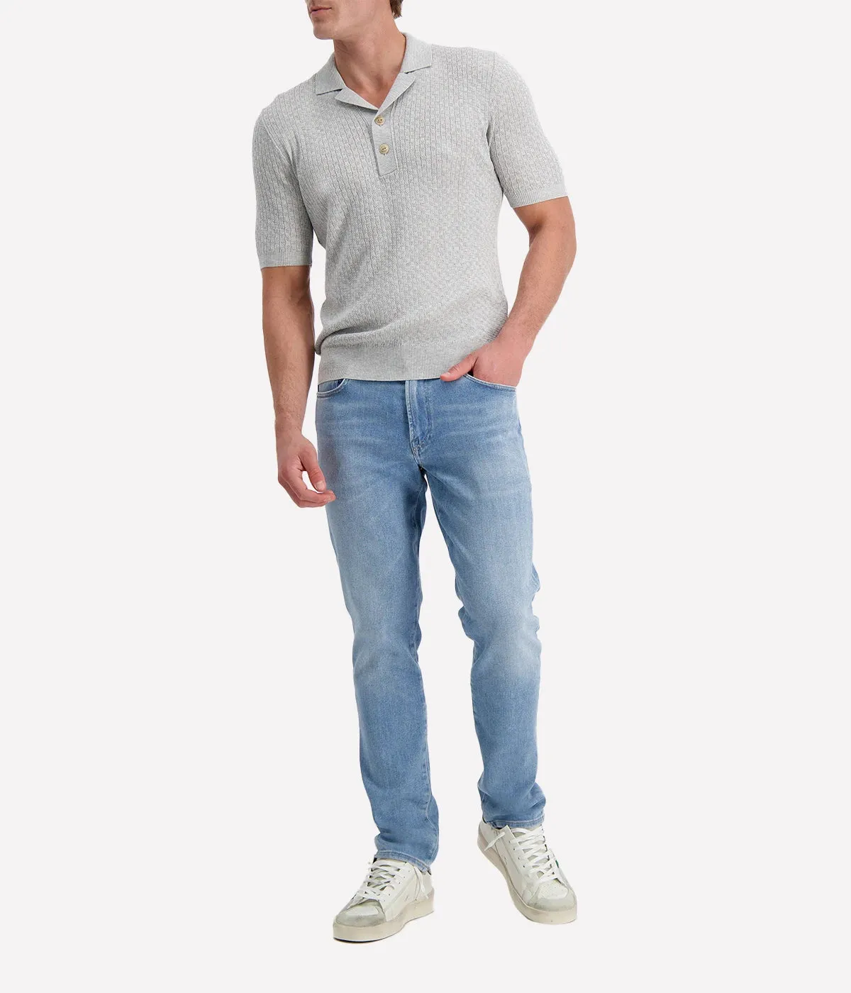 Polo Sweater in Light Grey Melange