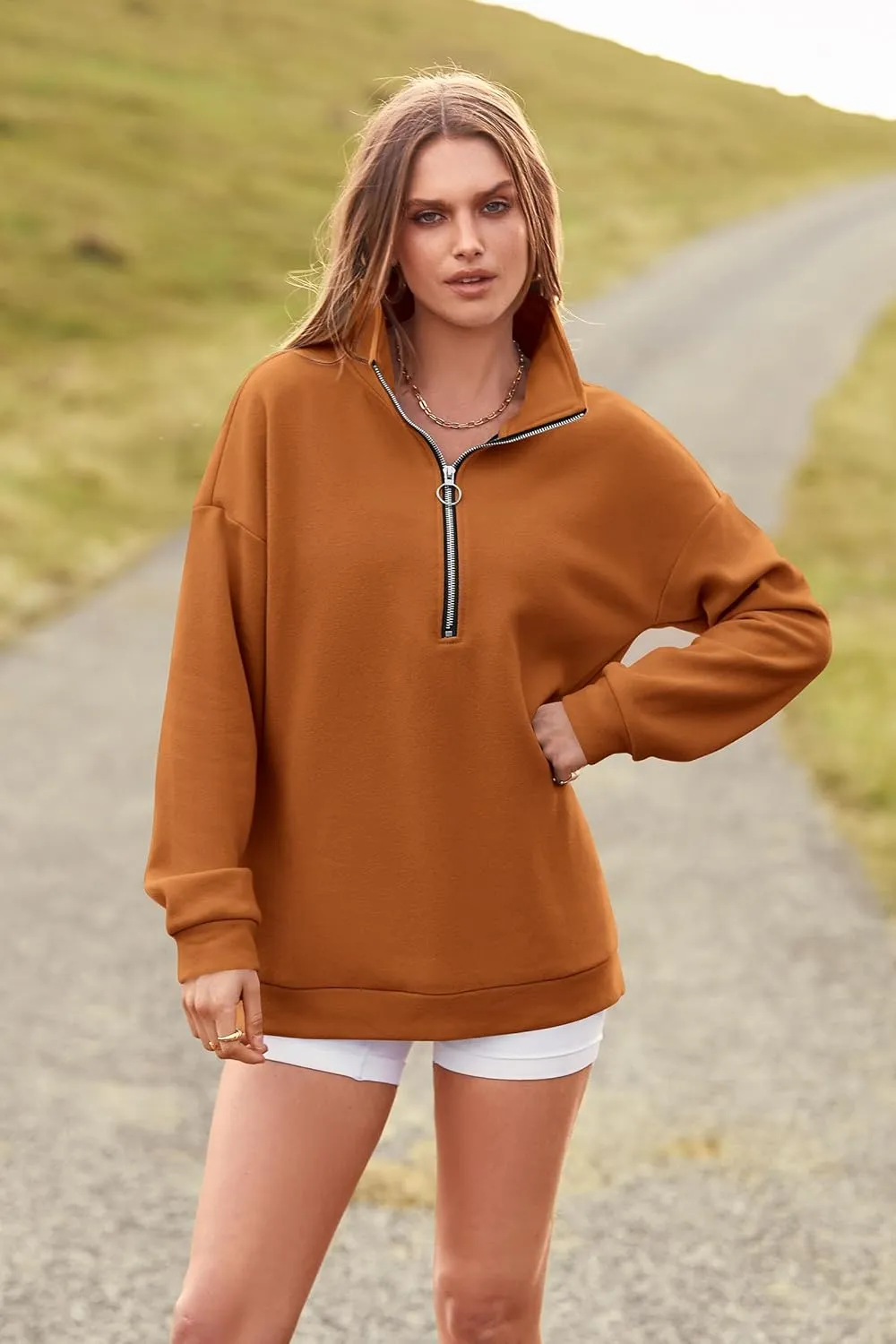 PRETTYGARDEN Women's Causal 1/4 Zip Pullover Long Sleeve Collar Sweatshirts Solid Activewear Running Jacket