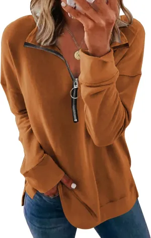 PRETTYGARDEN Women's Causal 1/4 Zip Pullover Long Sleeve Collar Sweatshirts Solid Activewear Running Jacket