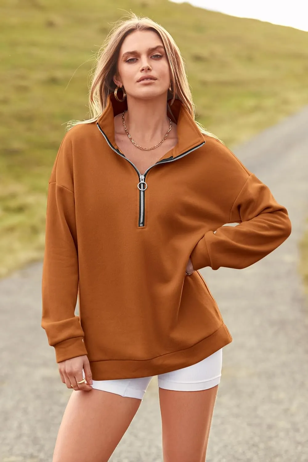 PRETTYGARDEN Women's Causal 1/4 Zip Pullover Long Sleeve Collar Sweatshirts Solid Activewear Running Jacket
