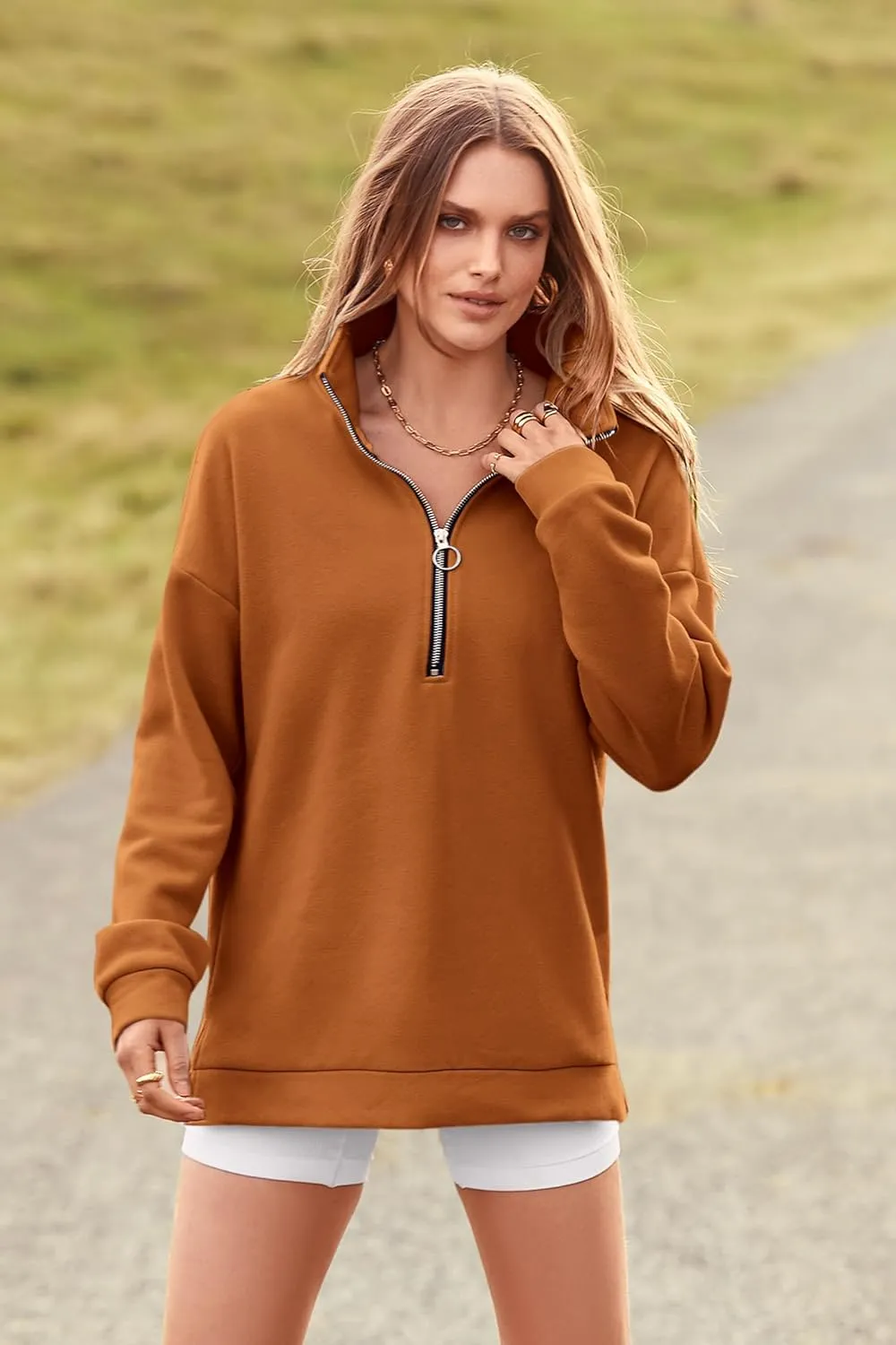 PRETTYGARDEN Women's Causal 1/4 Zip Pullover Long Sleeve Collar Sweatshirts Solid Activewear Running Jacket