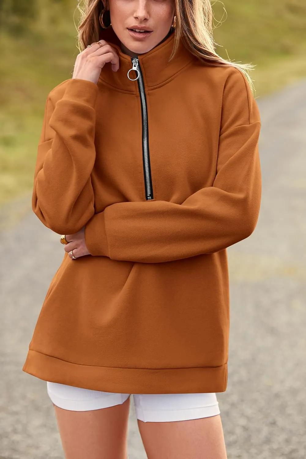 PRETTYGARDEN Women's Causal 1/4 Zip Pullover Long Sleeve Collar Sweatshirts Solid Activewear Running Jacket