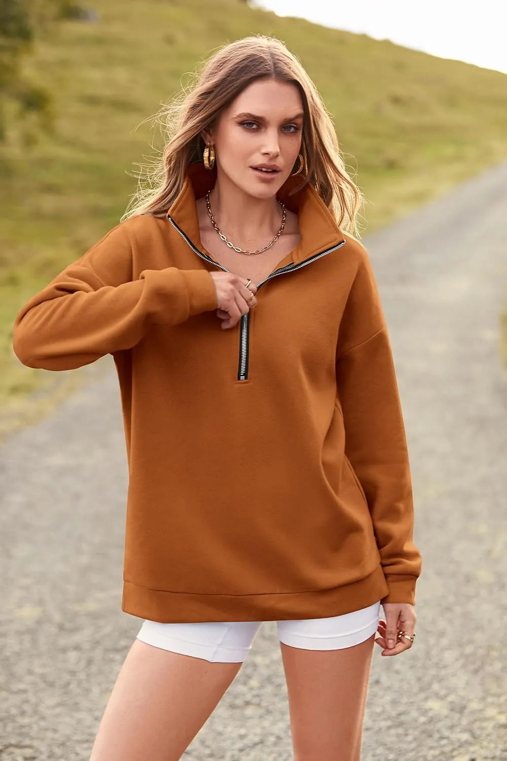 PRETTYGARDEN Women's Causal 1/4 Zip Pullover Long Sleeve Collar Sweatshirts Solid Activewear Running Jacket