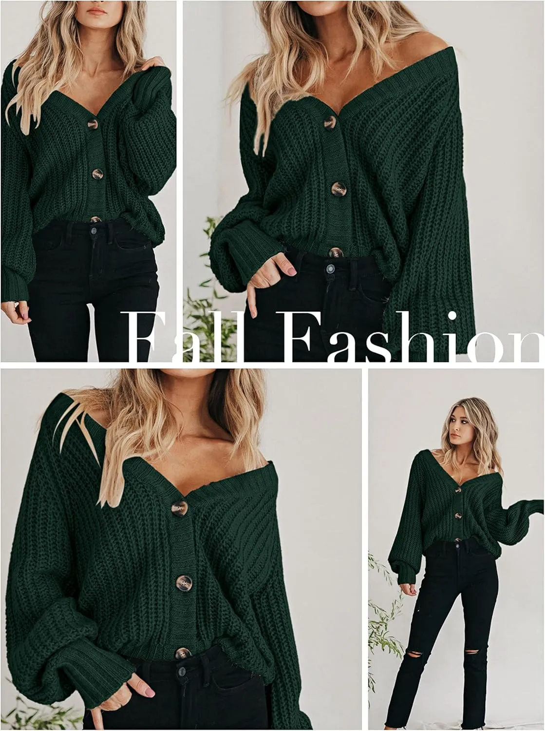 PRETTYGARDEN Women's Chunky Knit Open Front Sweater Long Sleeve Button Loose Short Cardigan Outerwear Coats