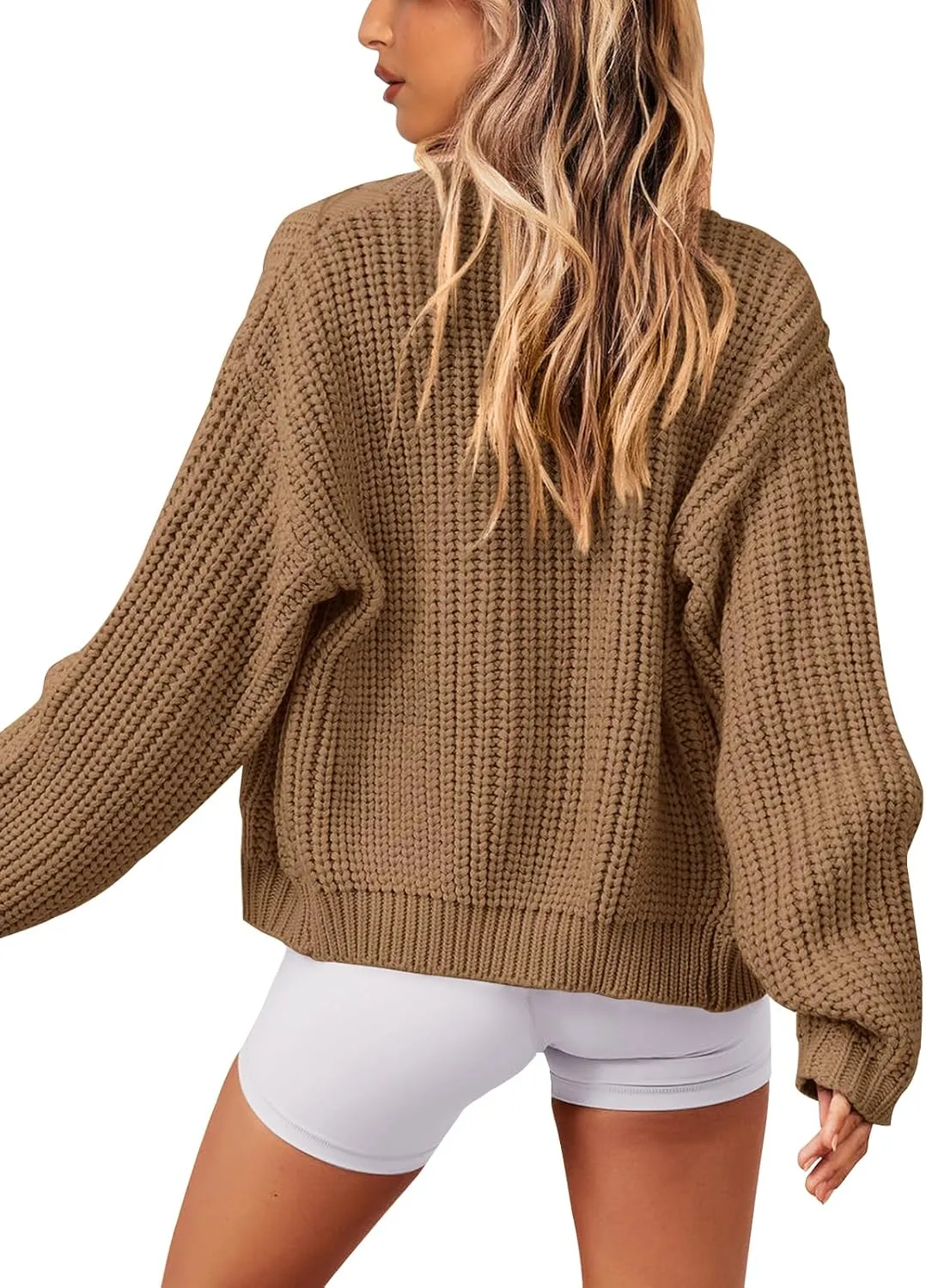 PRETTYGARDEN Women's Chunky Knit Open Front Sweater Long Sleeve Zipper Loose Short Cardigan Outerwear Coats