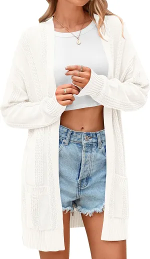 PRETTYGARDEN Women's Fall Loose Open Front Cardigan Long Sleeve Cable Knit Sweaters Lightweight Outwear with Pockets