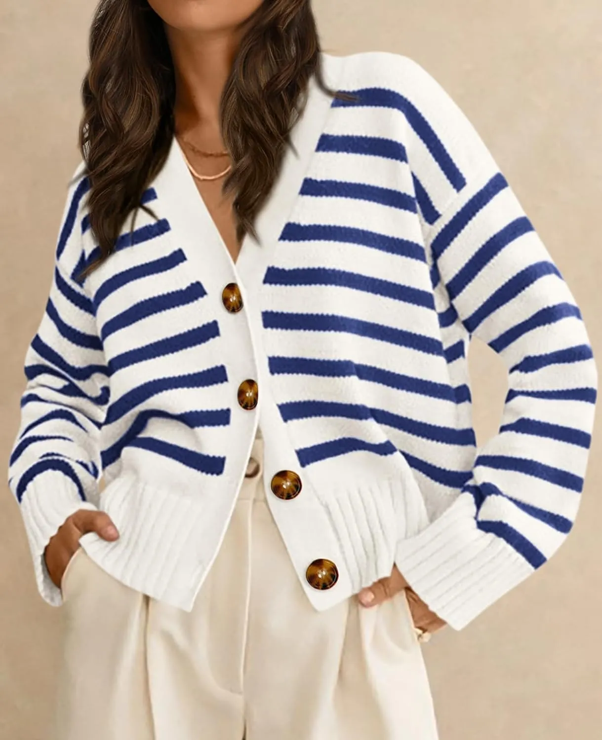 PRETTYGARDEN Women's Long Sleeve Striped Open Front Cardigan Sweaters Button Down Knit Lady Jackets 2025 Fall Outfits
