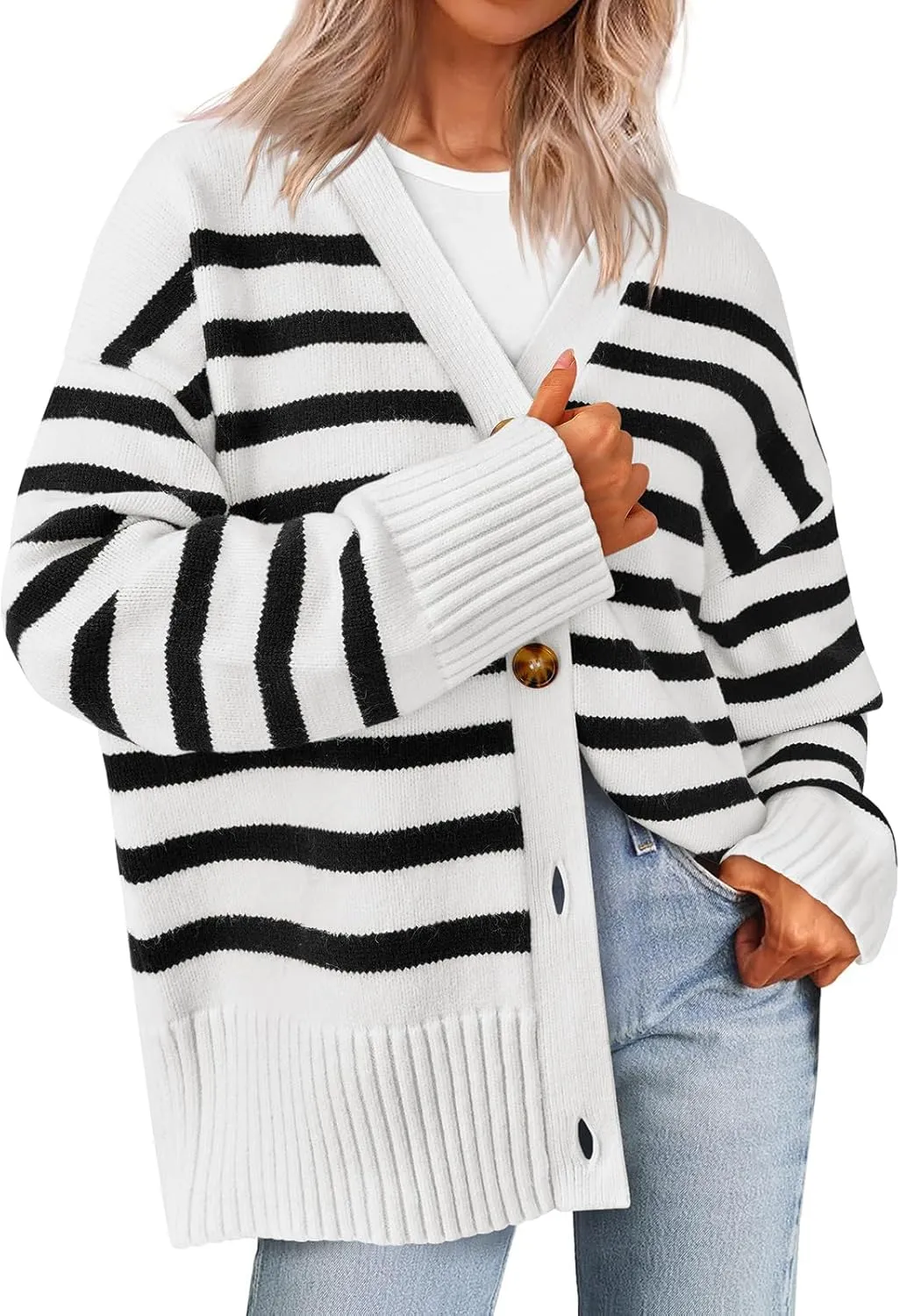 PRETTYGARDEN Women's Long Sleeve Striped Open Front Cardigan Sweaters Button Down Knit Lady Jackets 2025 Fall Outfits