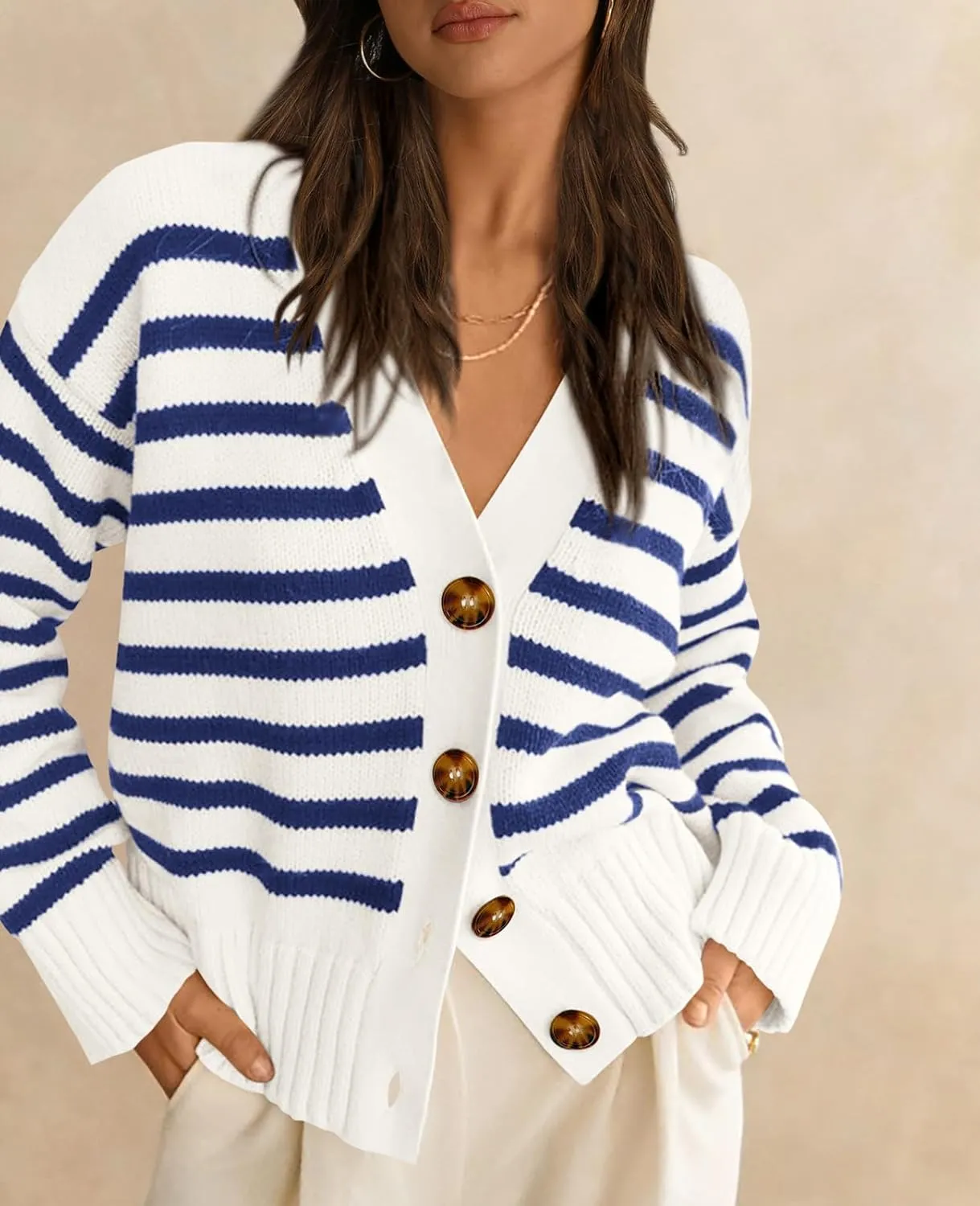 PRETTYGARDEN Women's Long Sleeve Striped Open Front Cardigan Sweaters Button Down Knit Lady Jackets 2025 Fall Outfits