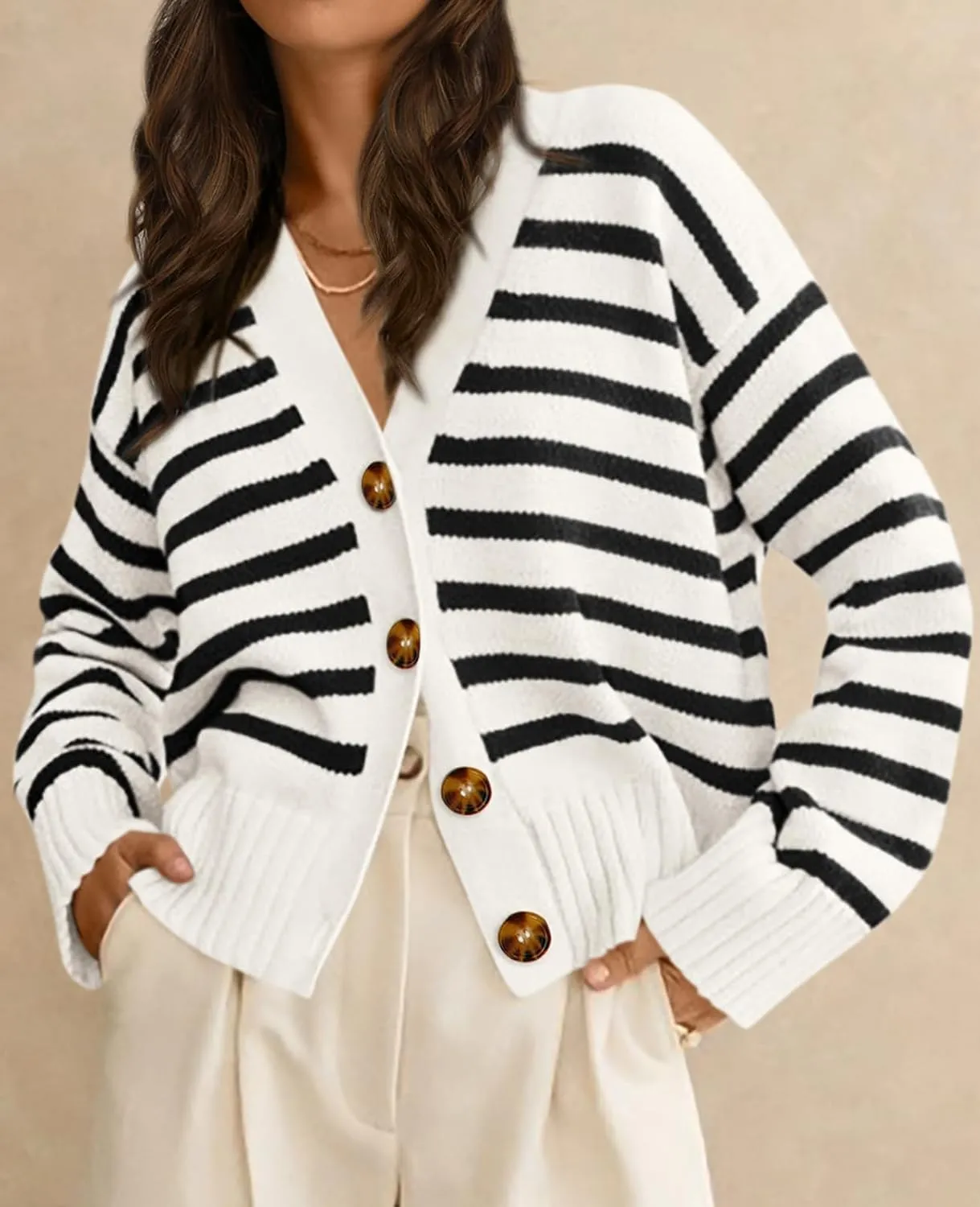 PRETTYGARDEN Women's Long Sleeve Striped Open Front Cardigan Sweaters Button Down Knit Lady Jackets 2025 Fall Outfits