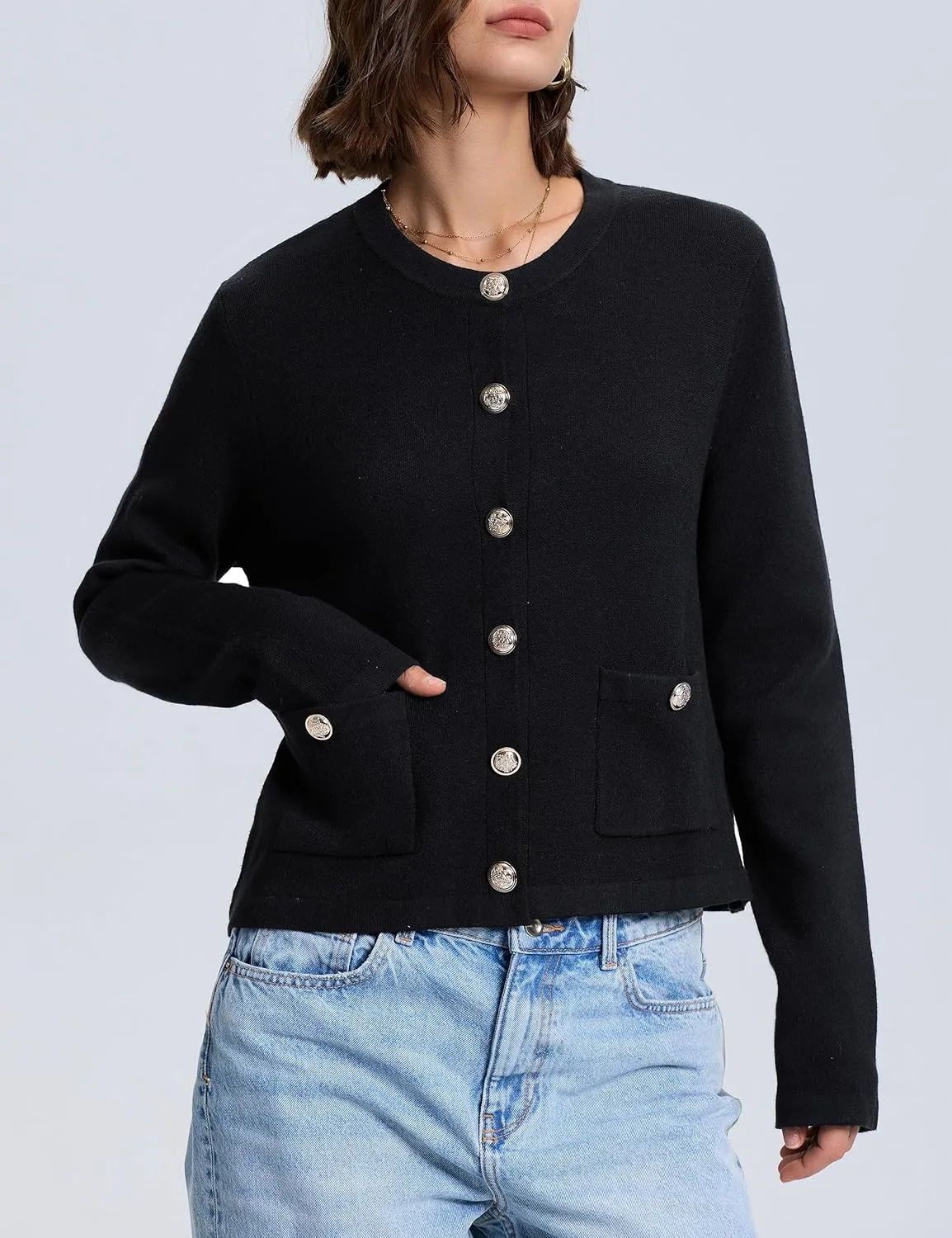 PrettyGuide Women's Striped Cardigan Sweaters Long Sleeve Button Down Fall Casual Cropped Knit Lady Jackets with Pockets