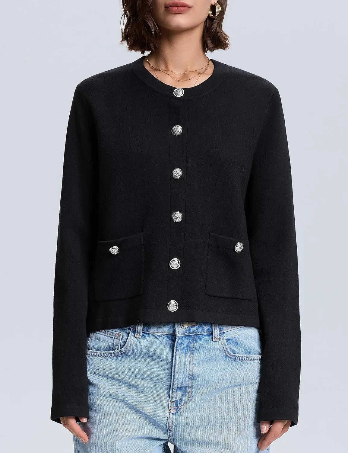 PrettyGuide Women's Striped Cardigan Sweaters Long Sleeve Button Down Fall Casual Cropped Knit Lady Jackets with Pockets