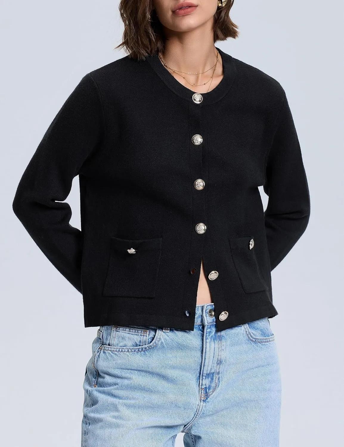 PrettyGuide Women's Striped Cardigan Sweaters Long Sleeve Button Down Fall Casual Cropped Knit Lady Jackets with Pockets