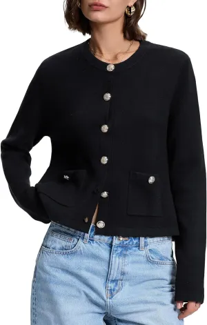 PrettyGuide Women's Striped Cardigan Sweaters Long Sleeve Button Down Fall Casual Cropped Knit Lady Jackets with Pockets