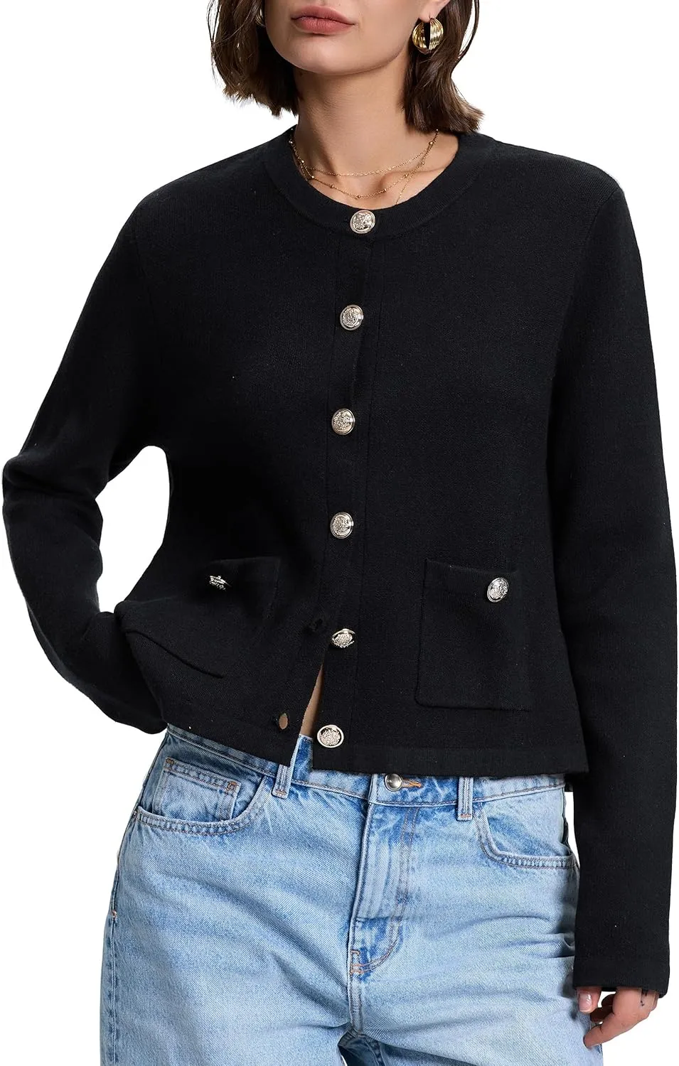 PrettyGuide Women's Striped Cardigan Sweaters Long Sleeve Button Down Fall Casual Cropped Knit Lady Jackets with Pockets
