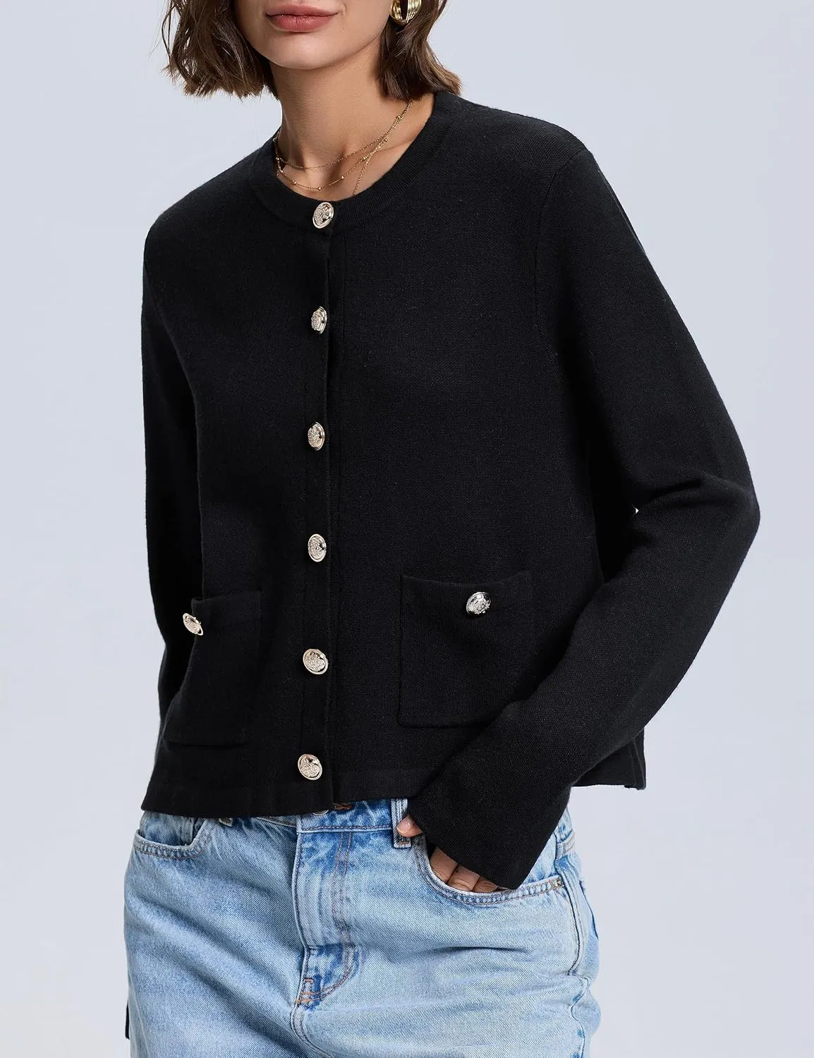 PrettyGuide Women's Striped Cardigan Sweaters Long Sleeve Button Down Fall Casual Cropped Knit Lady Jackets with Pockets