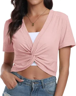 PrinStory Women's Tie Front Shrug Short Sleeve Bolero Cardigan Lightweight Summer Casual Short Shawl Top